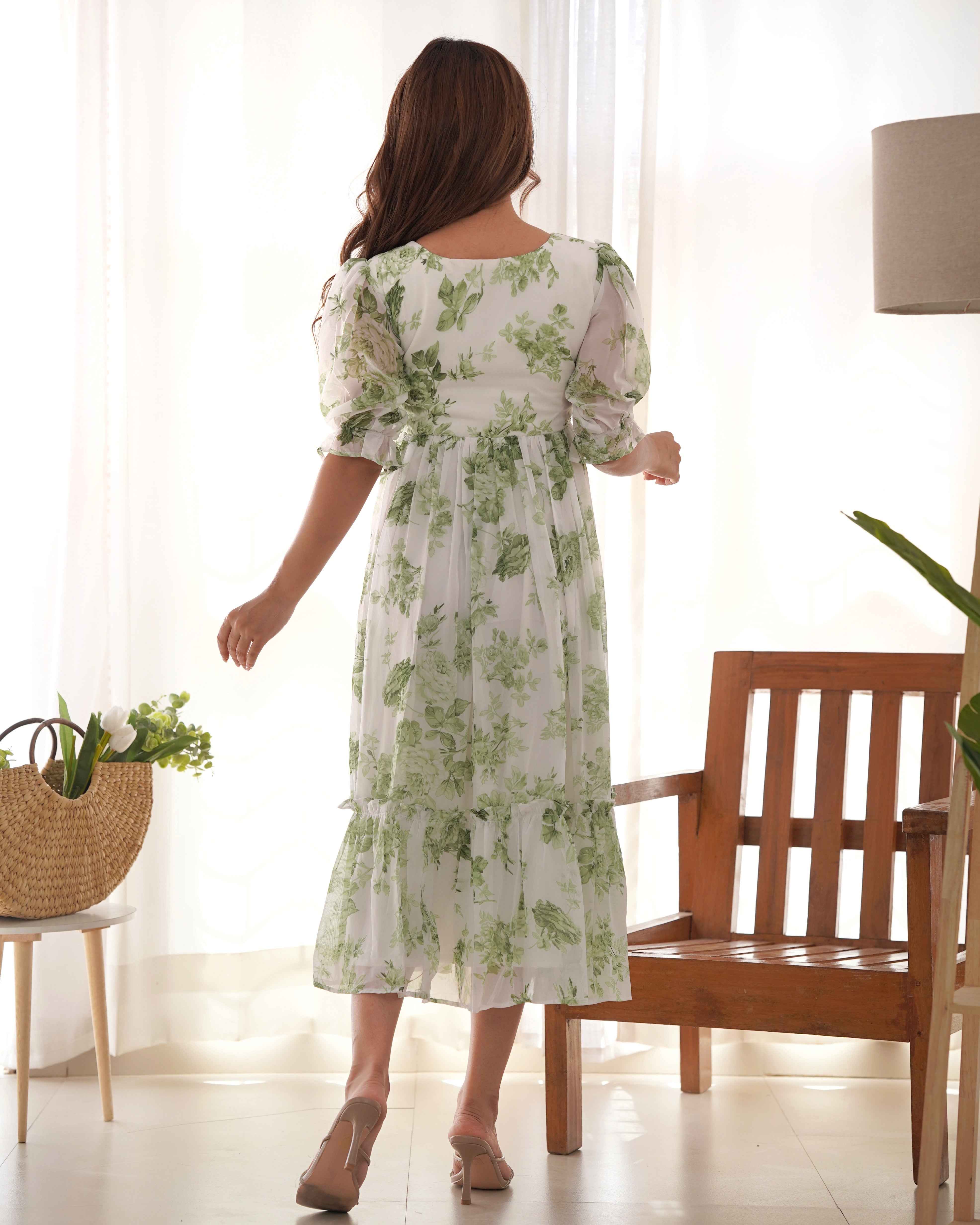 Pista Green Georgetee Floral Print One Piece Dress