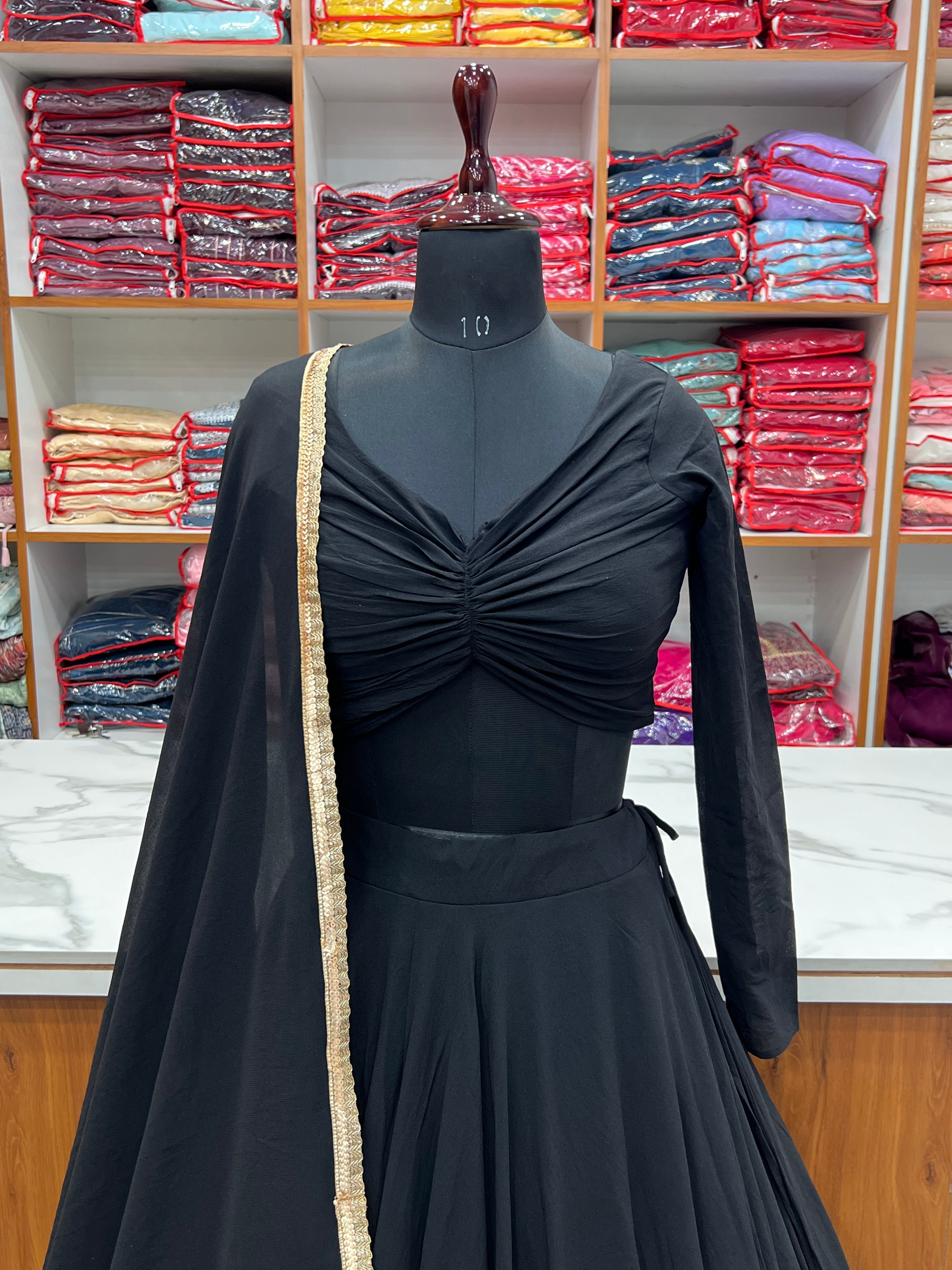 Black plain lehenga set with dupatta
