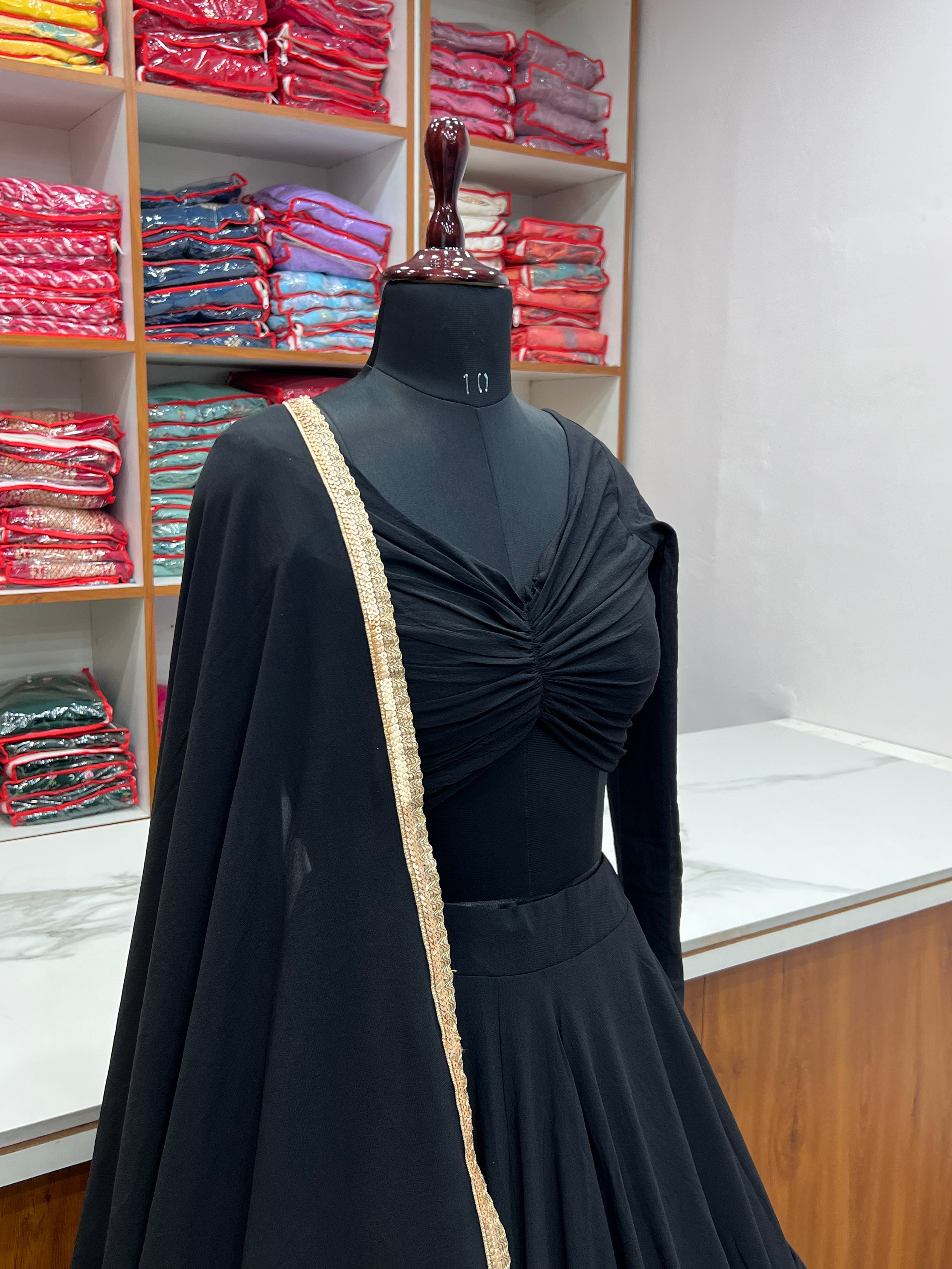 Black plain lehenga set with dupatta
