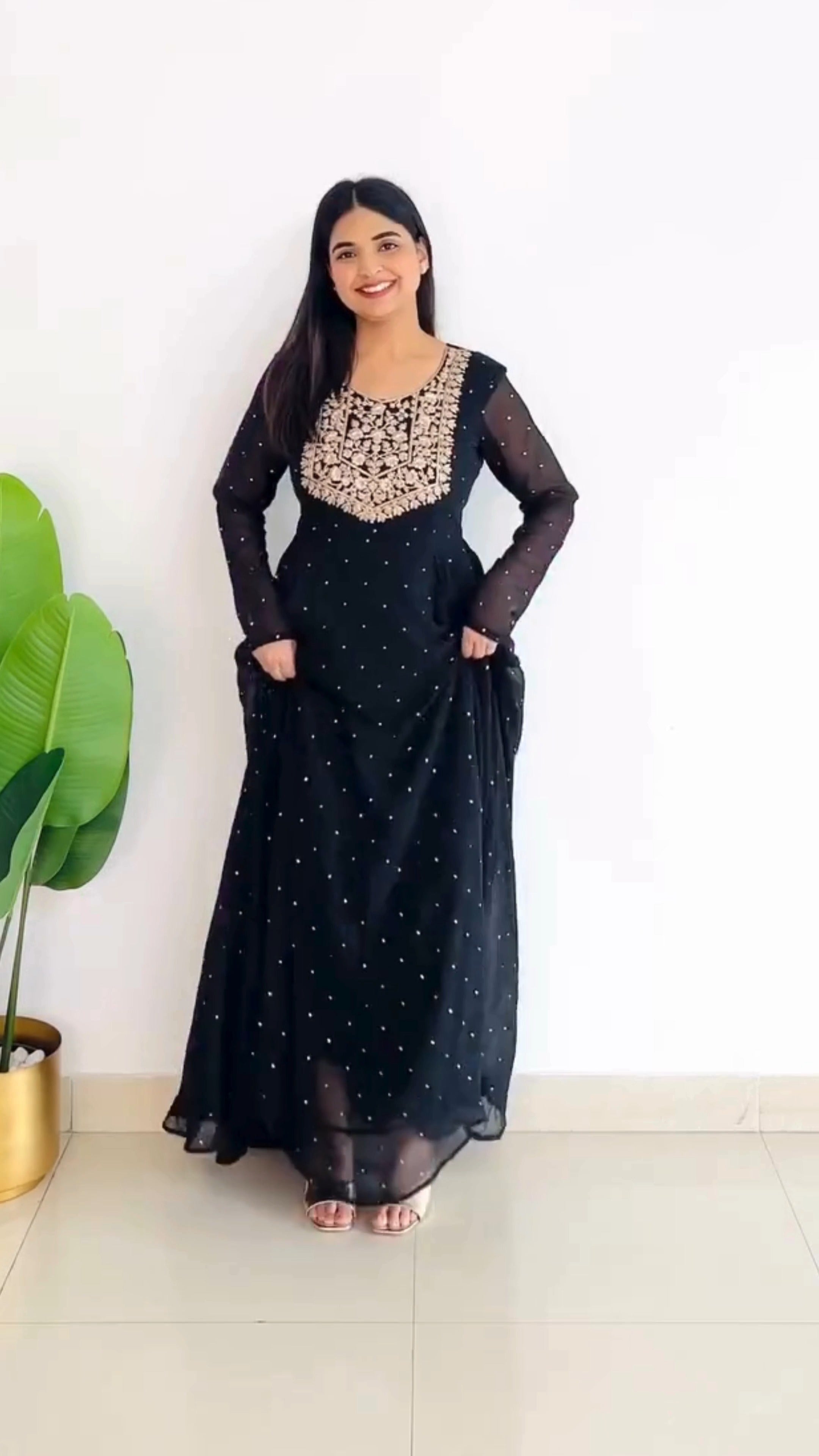 beautiful embroidered Anarkali gown in 3 color