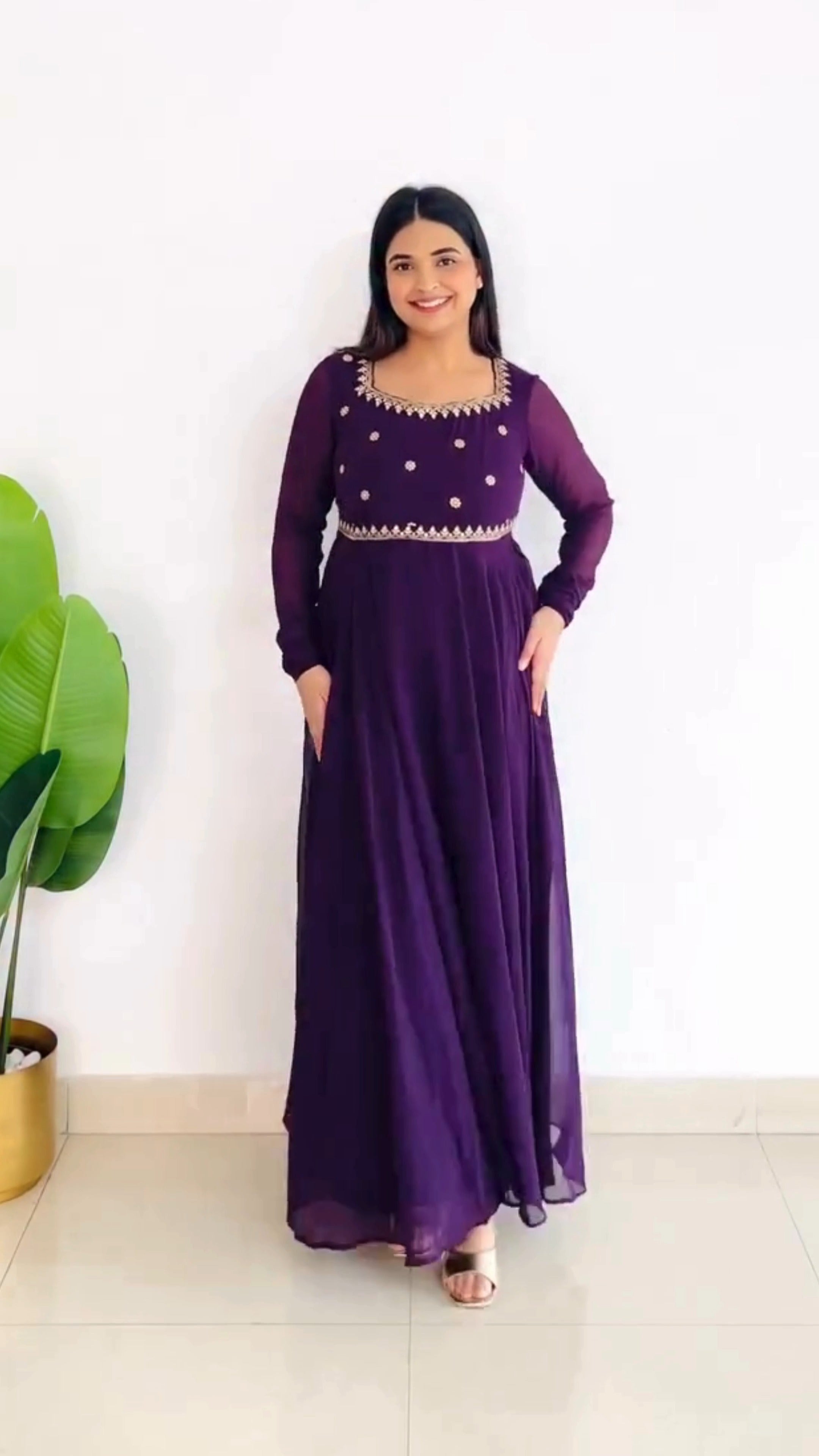 beautiful embroidered Anarkali gown in 3 color