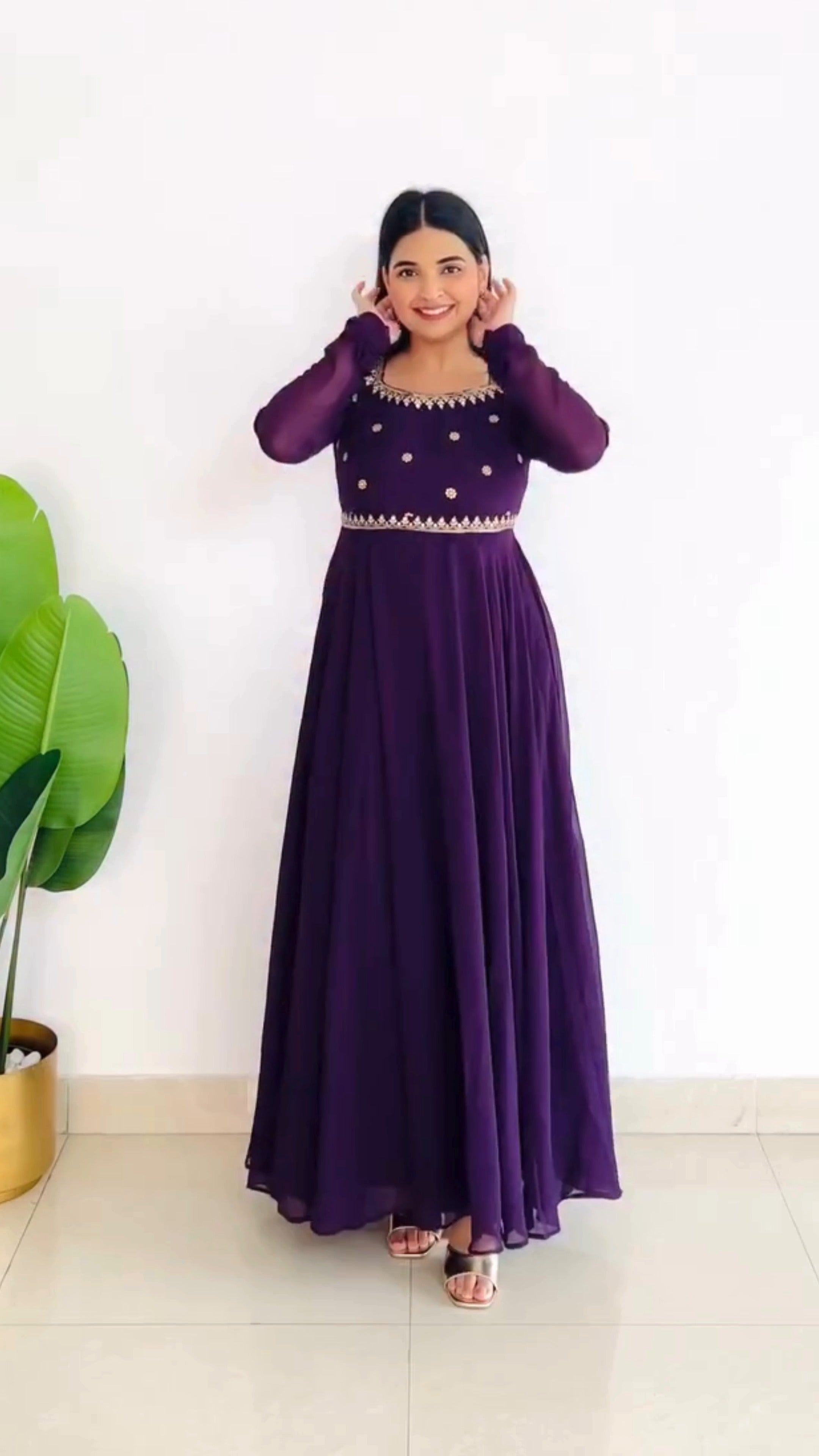 beautiful embroidered Anarkali gown in 3 color