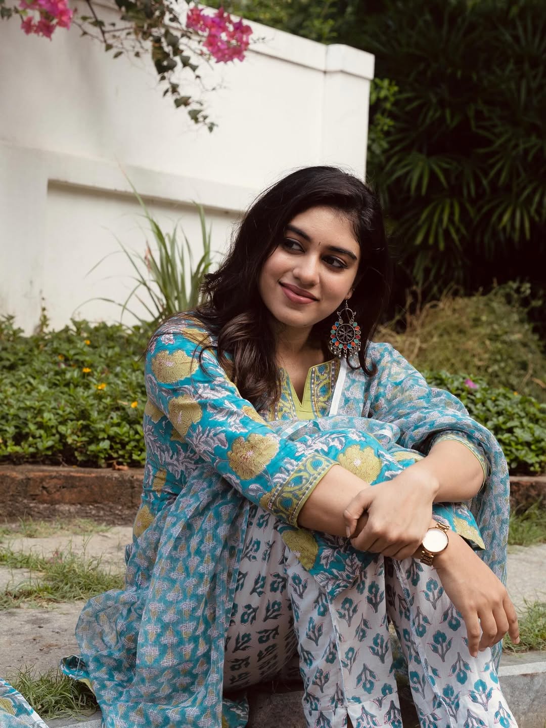 Ethnic Indian Wear Elegant Blue Floral Poly Reyon Suit for Women( fabric is likely breathable, Poly rayon)