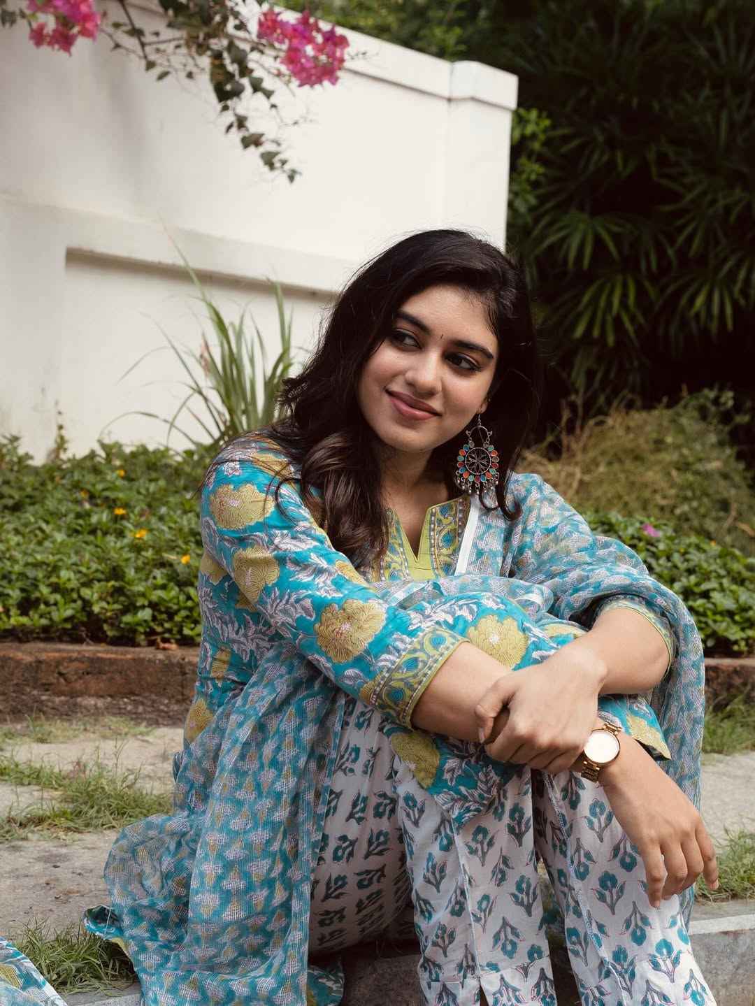 Ethnic Indian Wear Elegant Blue Floral Poly Reyon Suit for Women( fabric is likely breathable, Poly rayon)