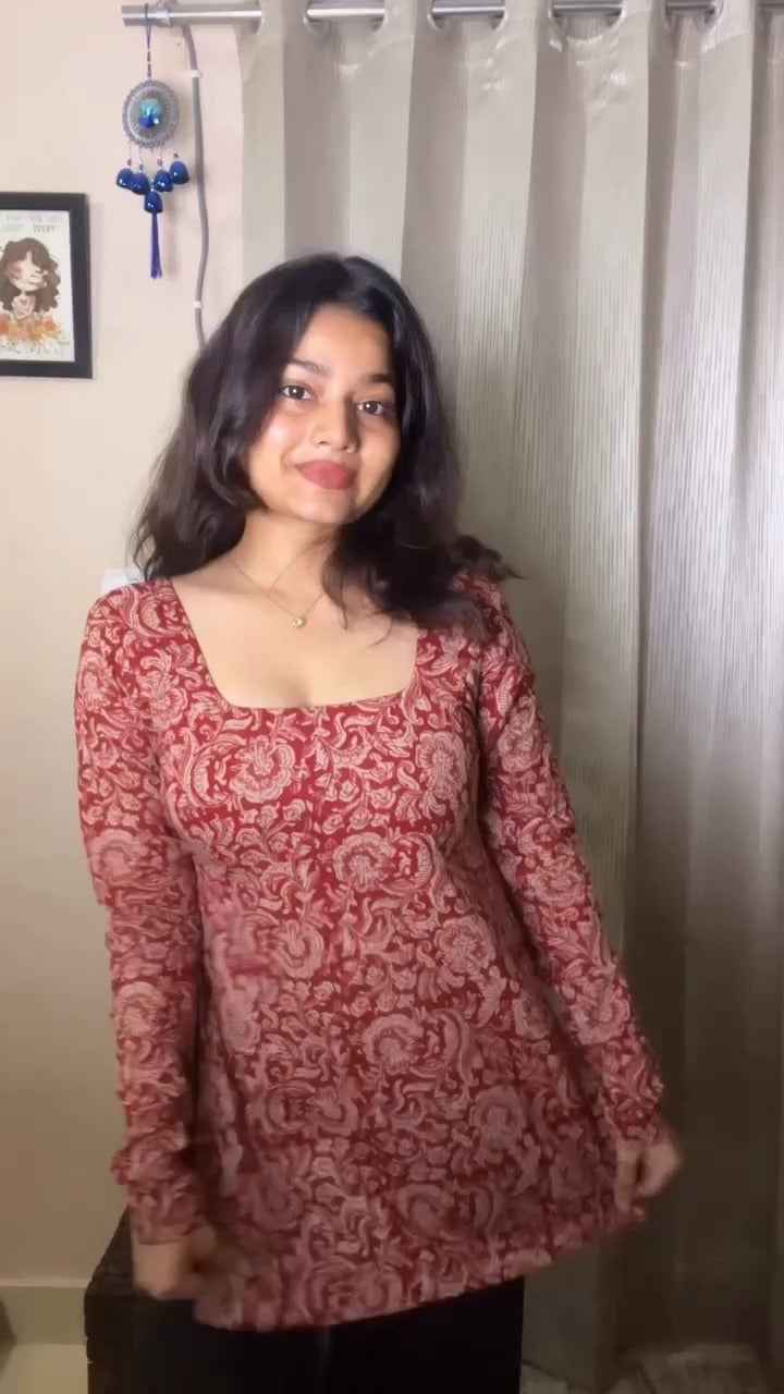 Red Printed Kurti Look( fabric is likely breathable, Poly rayon)