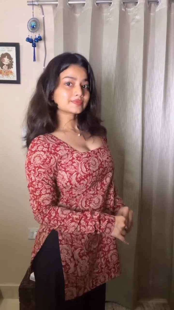 Red Printed Kurti Look( fabric is likely breathable, Poly rayon)