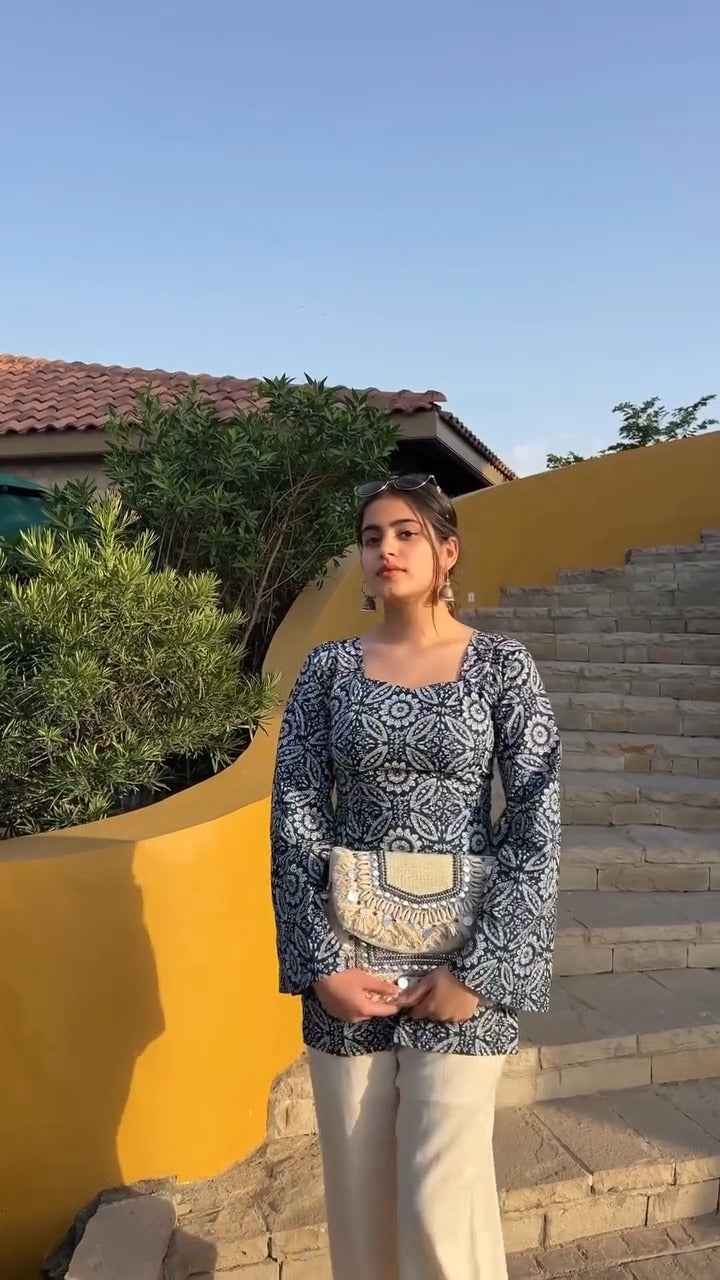 printed kurta with bell sleeves.