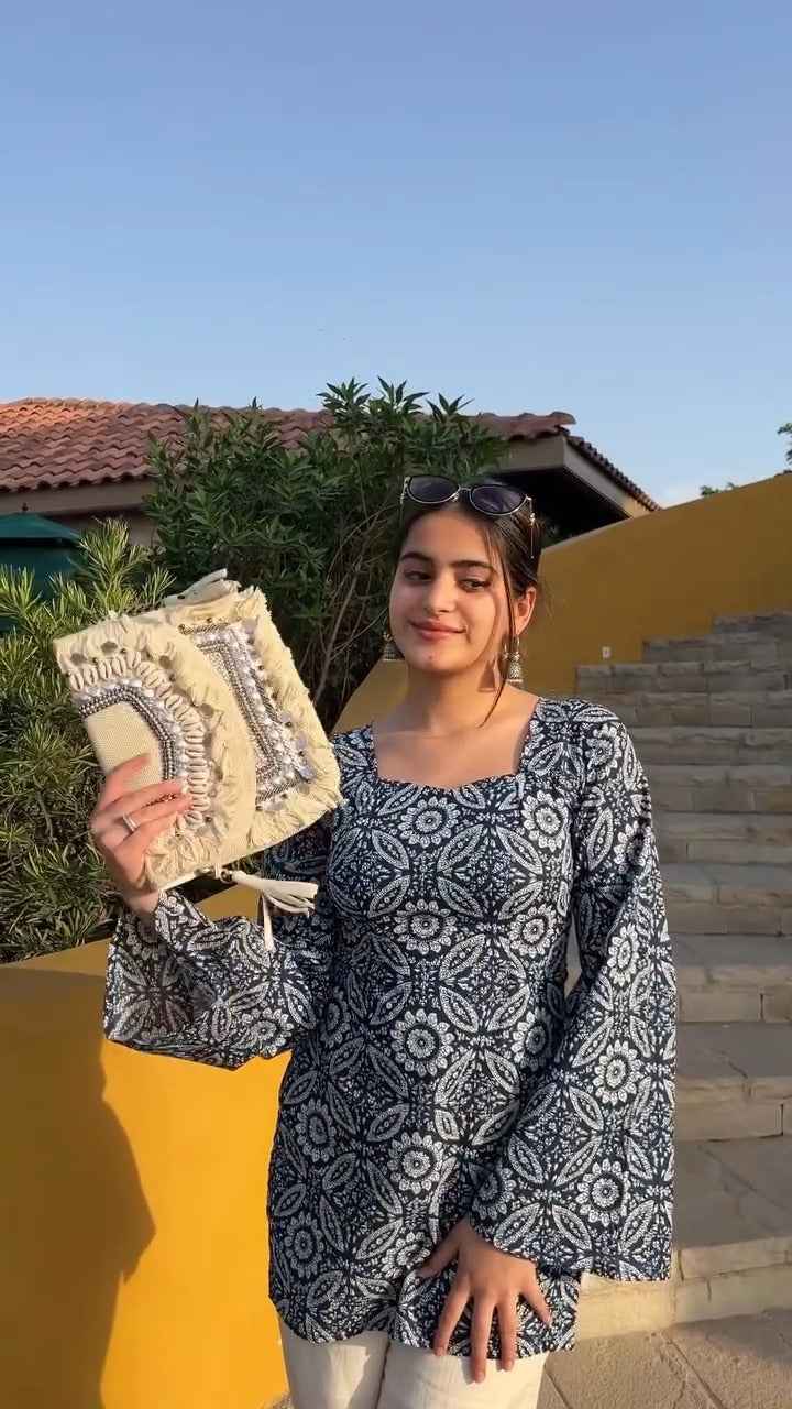 printed kurta with bell sleeves.