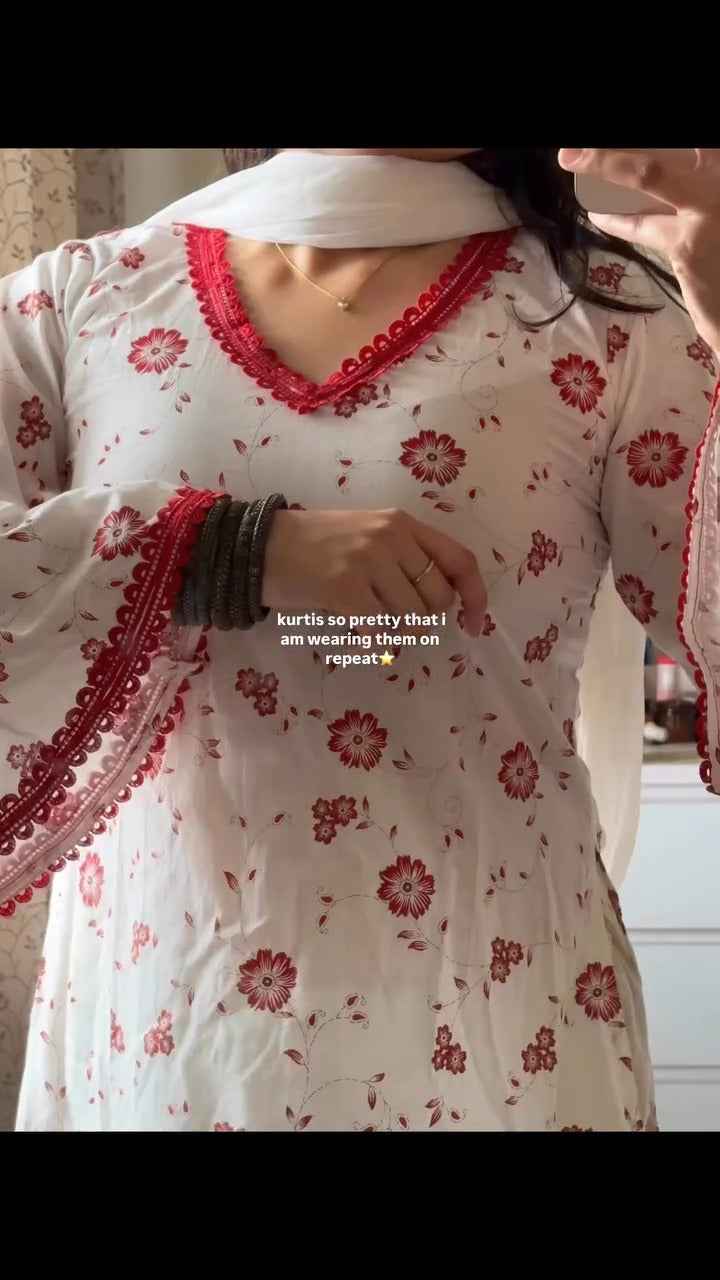 blue, printed short kurti.( fabric is likely breathable, Poly rayon)