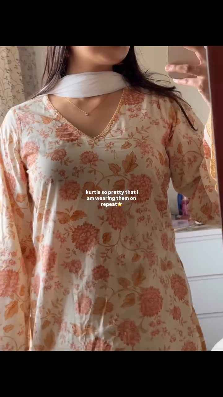 blue, printed short kurti.( fabric is likely breathable, Poly rayon)