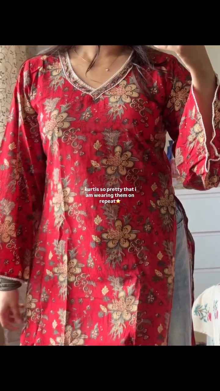 blue, printed short kurti.( fabric is likely breathable, Poly rayon)