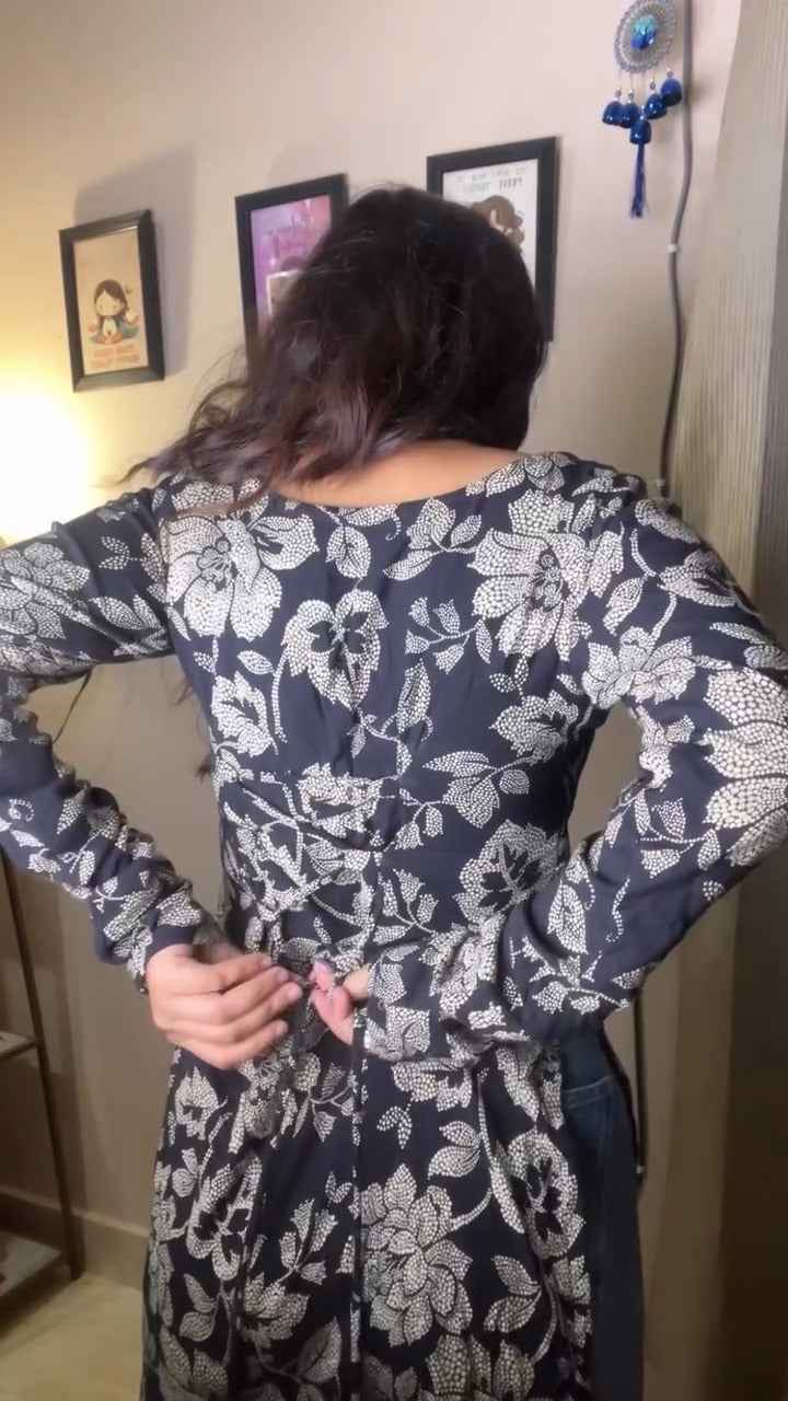 Long-sleeved, flared kurti( fabric is likely breathable, Poly rayon)