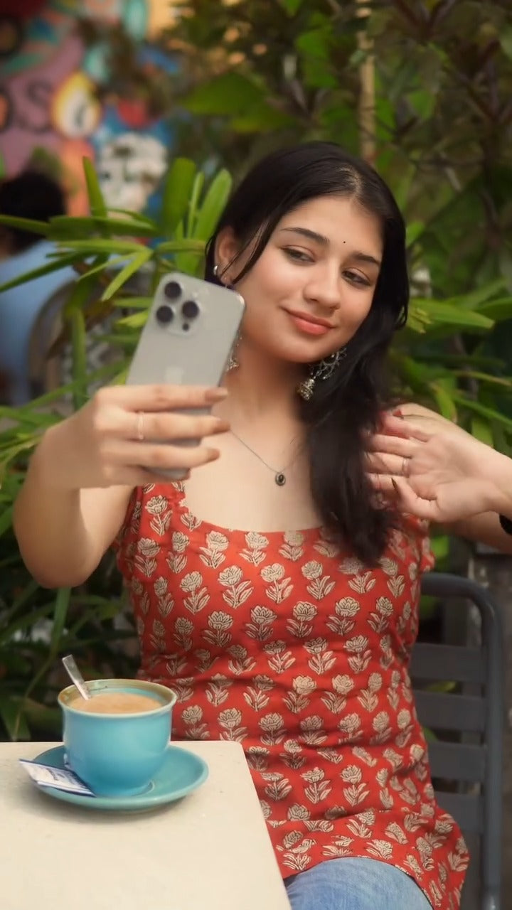 Casual Everyday Wear Rust Red Printed ( fabric is likely breathable, Poly rayon)