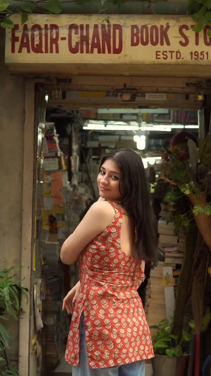 Casual Everyday Wear Rust Red Printed ( fabric is likely breathable, Poly rayon)